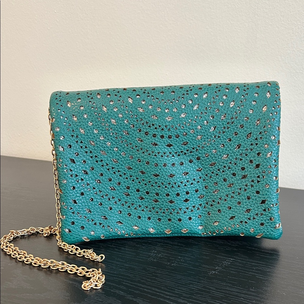 Street Level Teal Clutch with Gold Chain